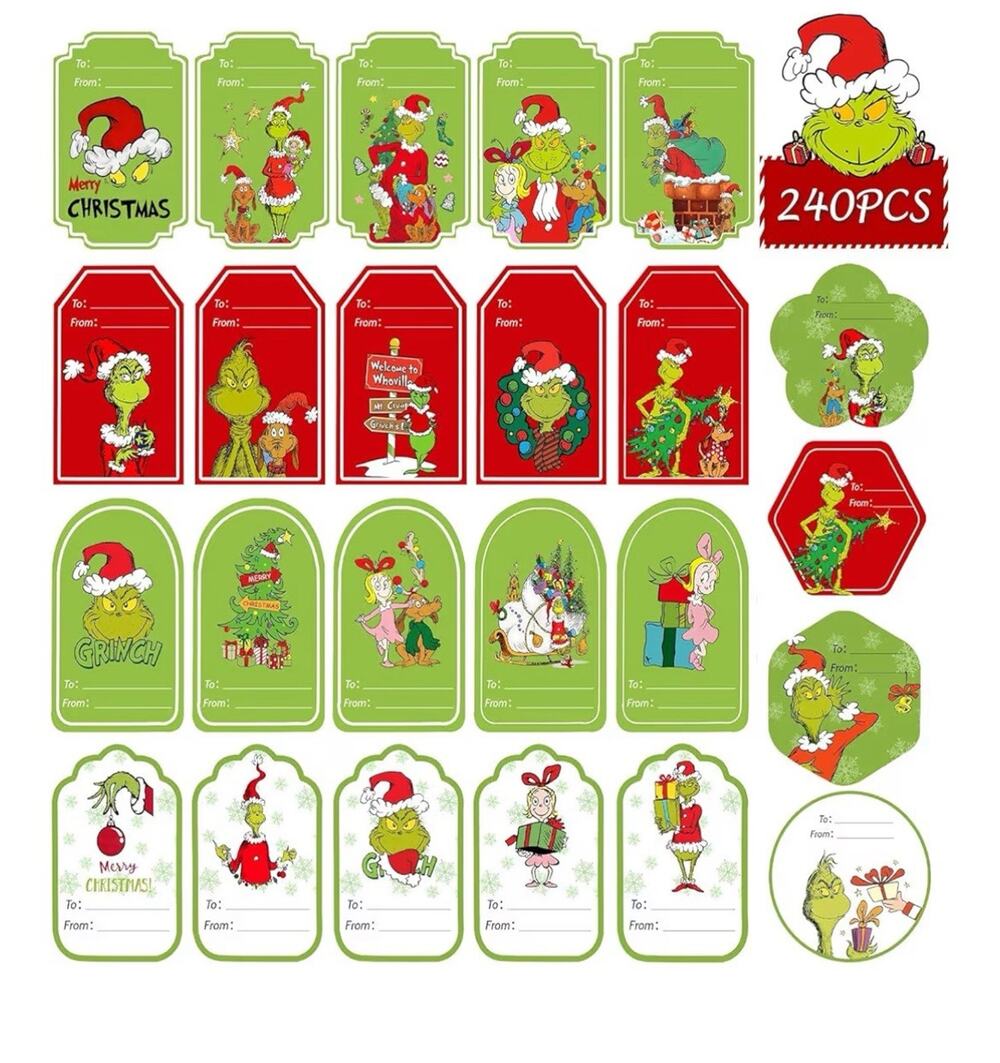 Christmas Stickers Labels, 240 PCS Christmas Tags Labels Christmas Name Tags